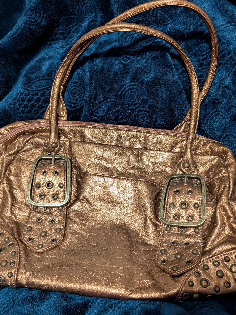 Valerie Stevens Metallic Bronze Studded Tote